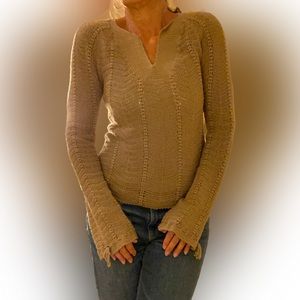 JCrew taupe crotchet sweater flared sleeves neck size M